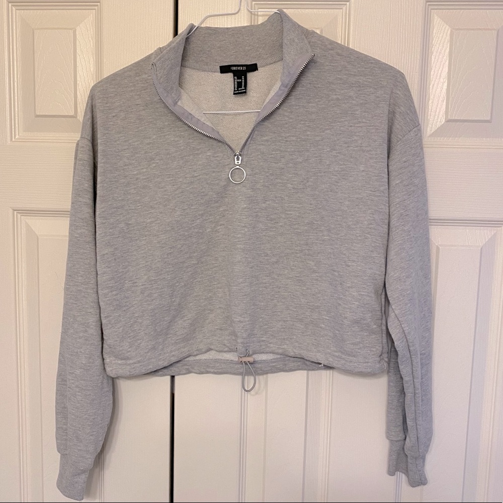 Light Grey Cropped Quarter Zip Sweatshirt
